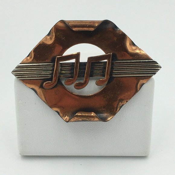 Bronze BROOCH Music Staff with Double Notes - Picture 2 of 7